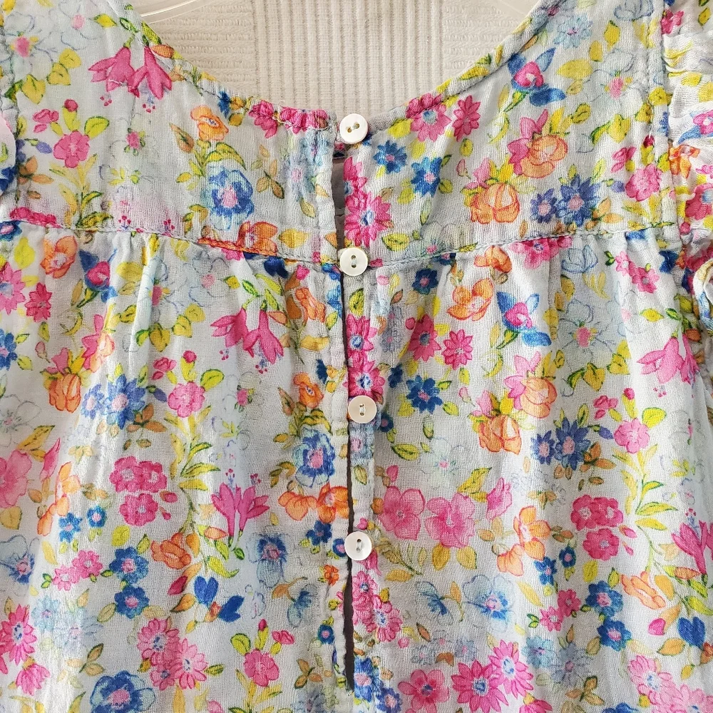 LoveShackFancy Girls Floral Ruffled Dress - Pink, Blue, Yellow